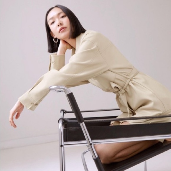 LAST CHANCE | Aritzia Babaton Ava Vegan Leather Shirt Jacket in Sand White - Picture 3 of 8